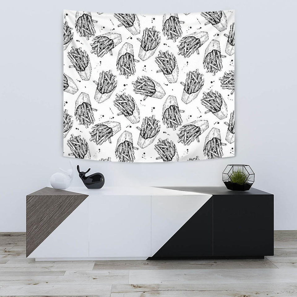 Hand Drawn French Fries Pattern Wall Tapestry