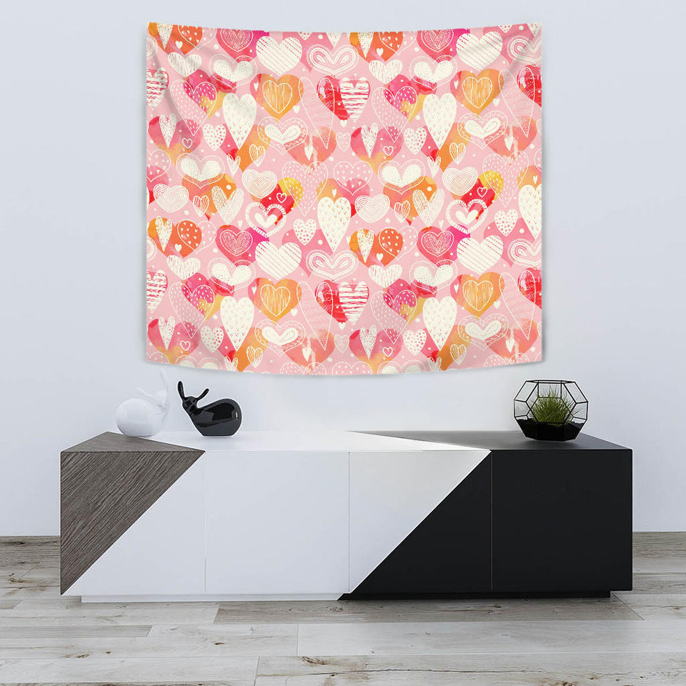 Hand Drawn Heart Design Pattern Wall Tapestry
