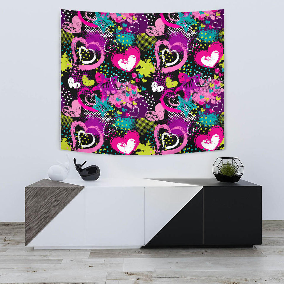 Heart Dot Wave Star Creative Design Pattern Wall Tapestry