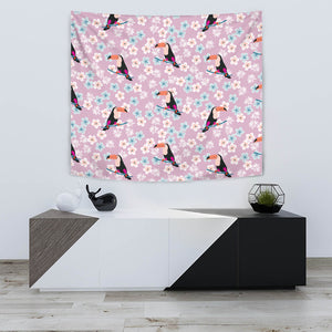 Beautiful Toucan Flower Leaves Wall Tapestry