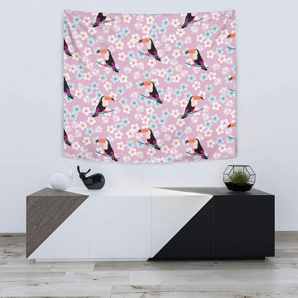 Beautiful Toucan Flower Leaves Wall Tapestry
