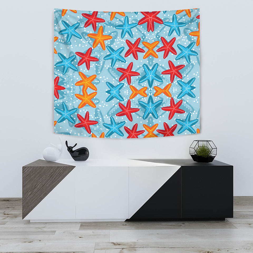 Blue Red Orange Starfish Pattern Wall Tapestry
