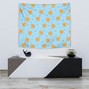 Brown Cute Pomeranian Blue Blackground Wall Tapestry