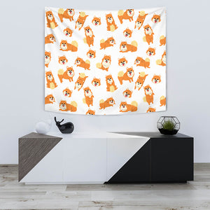 Brown Pomeranian Pattern Wall Tapestry