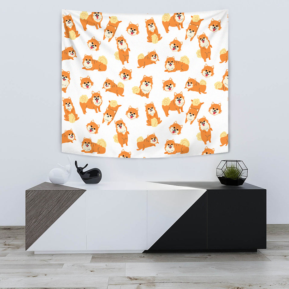 Brown Pomeranian Pattern Wall Tapestry