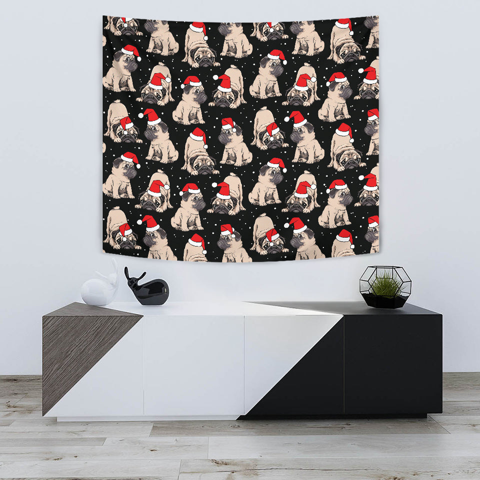 Christmas Pugs Santa_S Red Cap Pattern Wall Tapestry
