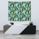 Colorful Parrot Exotic Flower Leaves Wall Tapestry