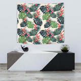 Heliconia Flowers, Palm And Monstera Leaves Wall Tapestry