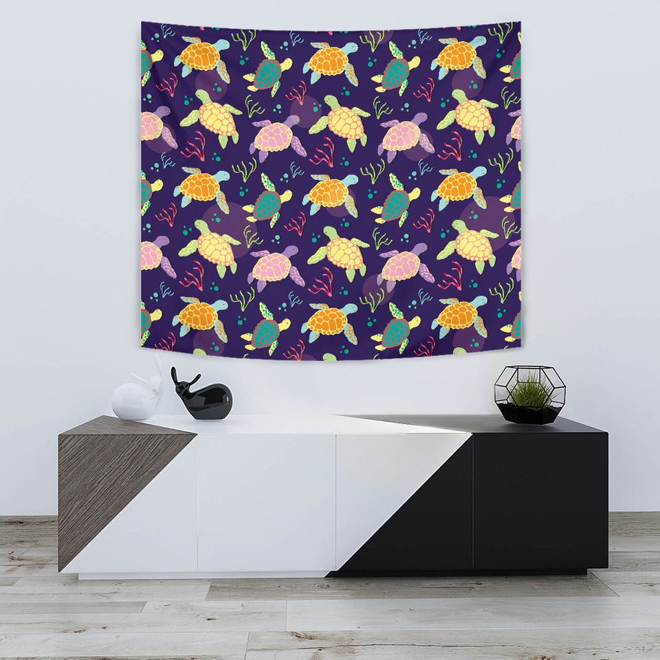 Colorful Sea Turtle Pattern Wall Tapestry