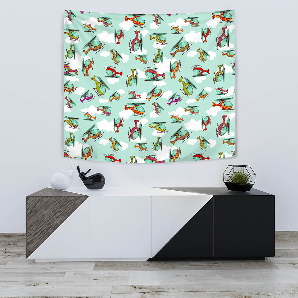 Helicopter Design Pattern Wall Tapestry