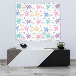 Colorful Unicorn Rainbow Heart Pattern Wall Tapestry