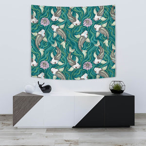 Koi Fish Carp Fish Lotus Pattern Wall Tapestry