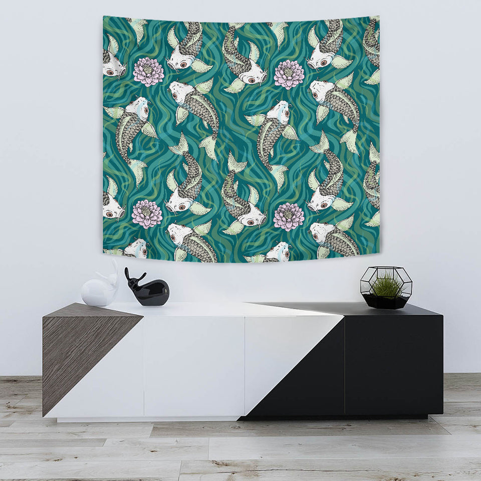 Koi Fish Carp Fish Lotus Pattern Wall Tapestry
