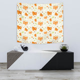 Cute Brown Pomeranian Paw Leave Bone Pattern Wall Tapestry