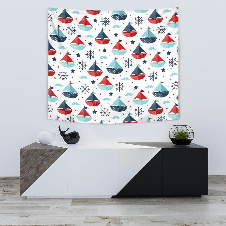 Cute Color Paper Sailboat Pattern Wall Tapestry