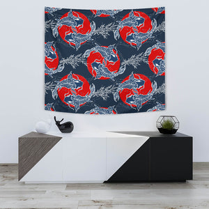 Koi Fish Carp Fishs Hand Drawn Japanese Art Wall Tapestry
