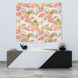 Pink Flamingo Birds Pineapples Hibiscus Flower Pattern Wall Tapestry