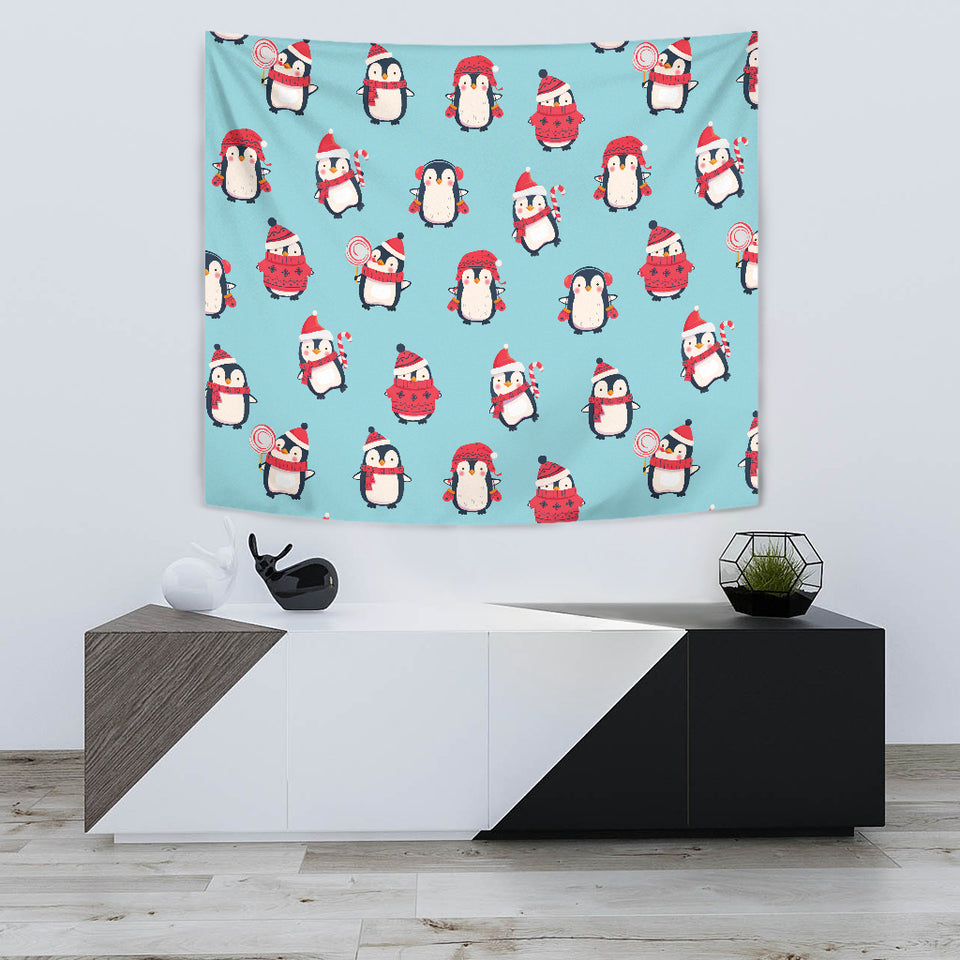 Cute Penguin Christmas  Design Pattern Wall Tapestry