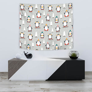 Cute Penguin Christmas Pattern Wall Tapestry