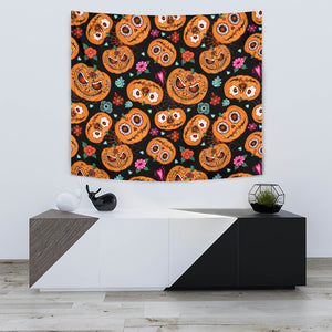 Pumpkin Flowers Spiderweb Halloween Theme Wall Tapestry