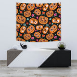 Pumpkin Flowers Spiderweb Halloween Theme Wall Tapestry