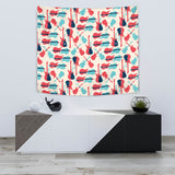 Red Blue Guitar Pattern Wall Tapestry