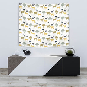 Silhouettes Of Goat And Tree Pattern Wall Tapestry