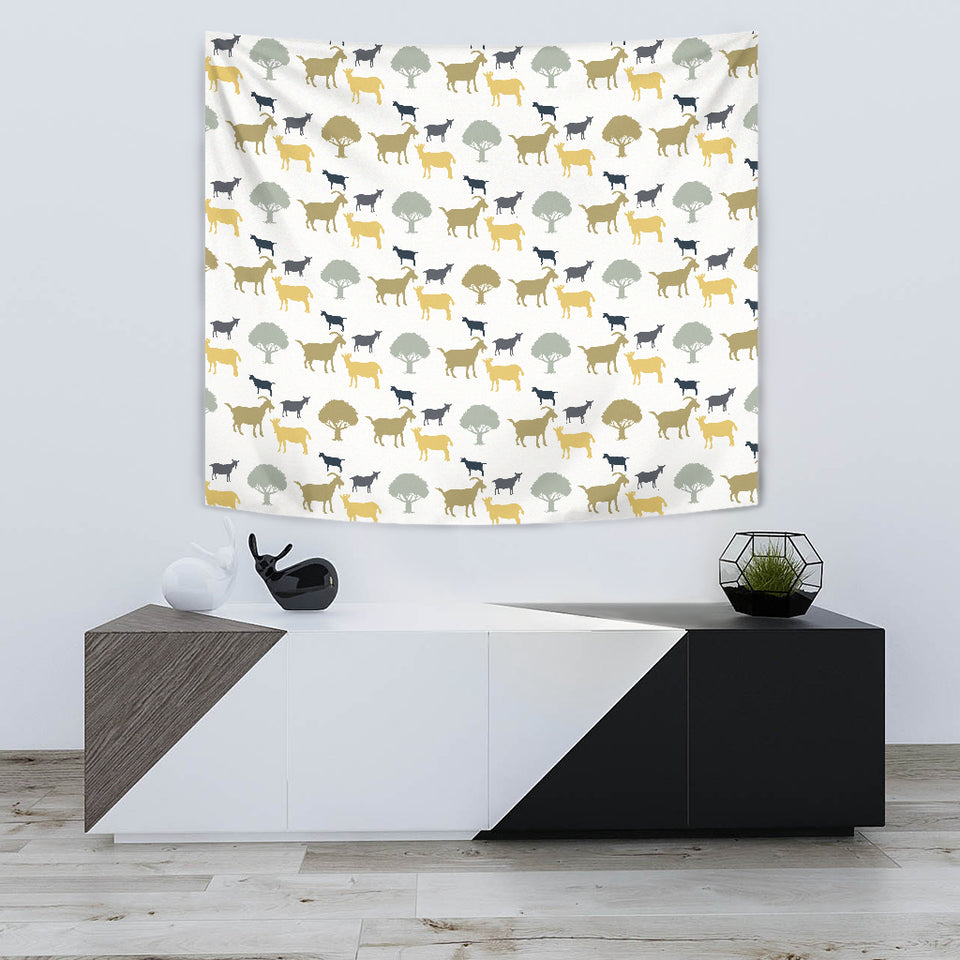 Silhouettes Of Goat And Tree Pattern Wall Tapestry