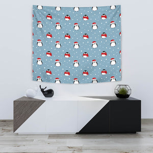 Cute Penguin Christmas Snow Pattern Wall Tapestry