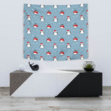 Cute Penguin Christmas Snow Pattern Wall Tapestry