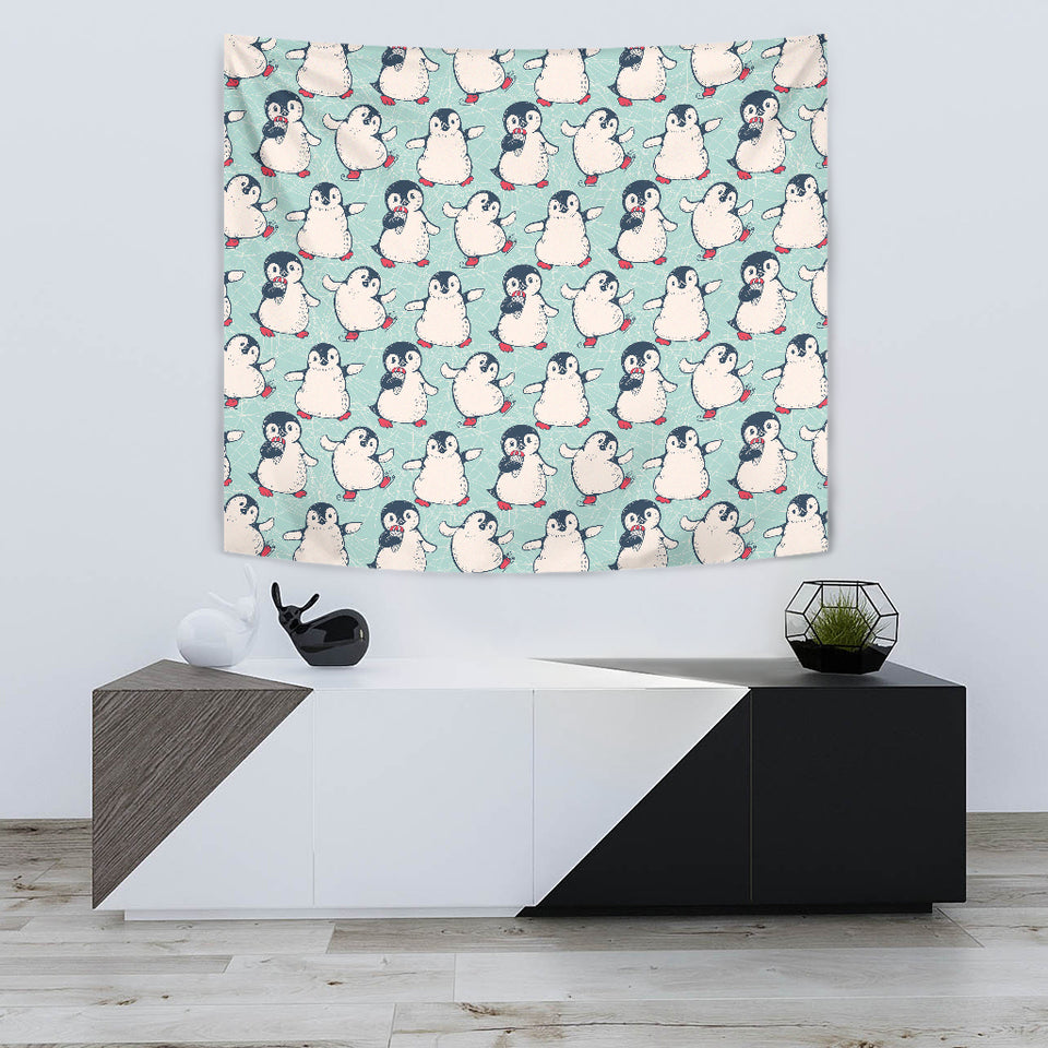 Cute Penguin Pattern Wall Tapestry