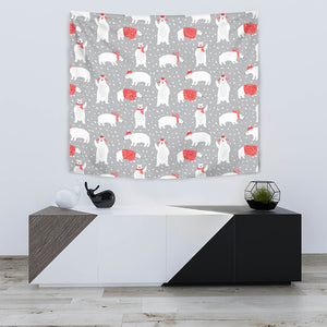 Cute Polar Bear Christmas Snow Pattern Wall Tapestry