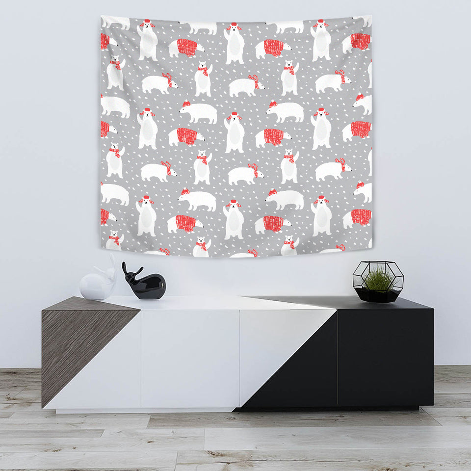 Cute Polar Bear Christmas Snow Pattern Wall Tapestry