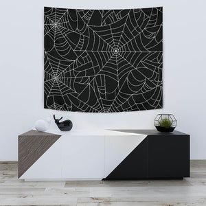 Spider Web Pattern Black Background White Cobweb Wall Tapestry
