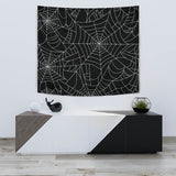 Spider Web Pattern Black Background White Cobweb Wall Tapestry