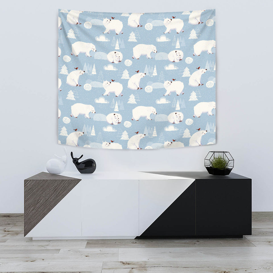 Cute Polar Bears Christmas Decoration Pattern Wall Tapestry