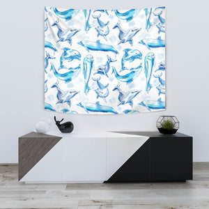 Watercolor Dolphin Pattern Wall Tapestry