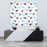 Watercolor Helicopter Cloud Pattern Wall Tapestry