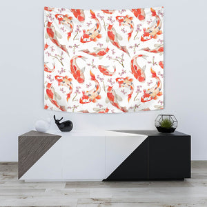Watercolor Koi Fish Carp Fish Pattern Wall Tapestry