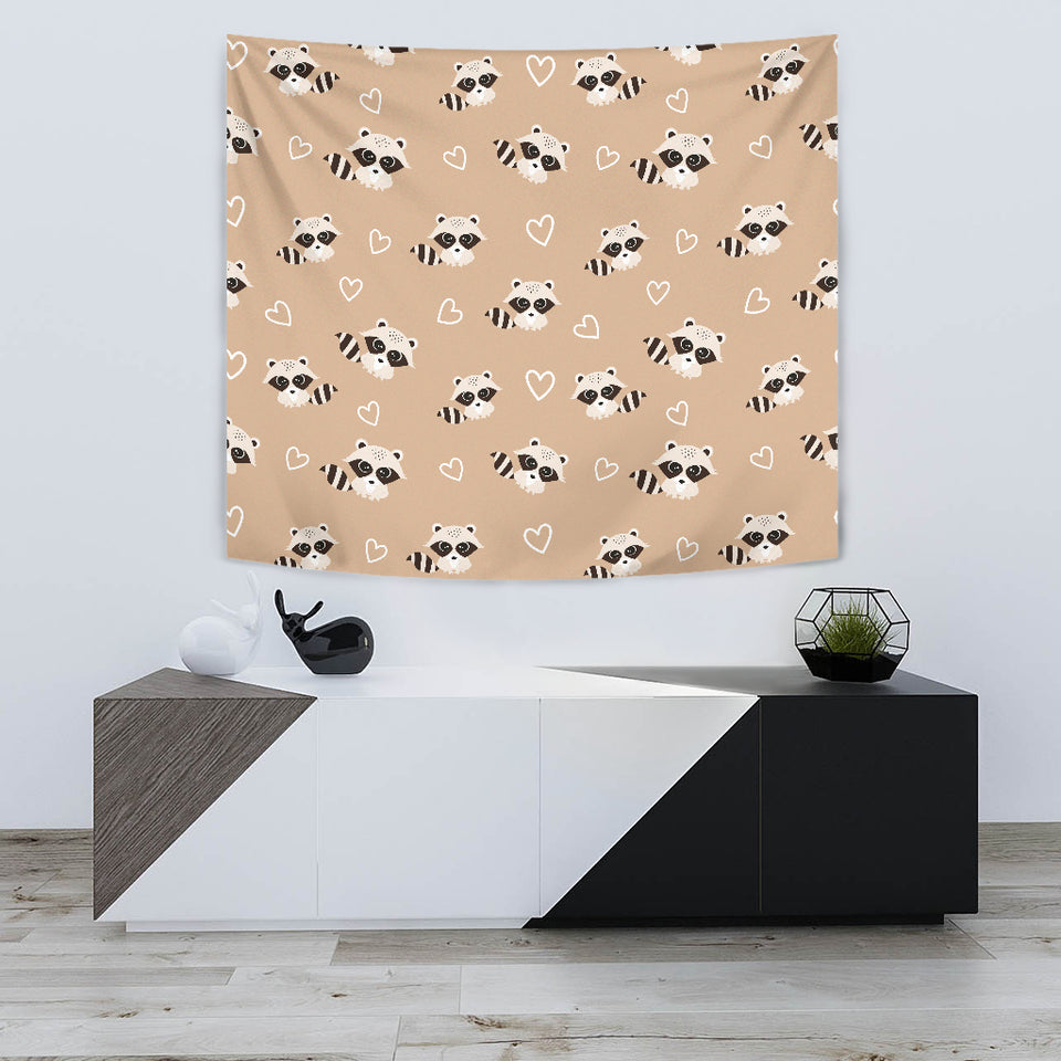 Cute Raccoon Heart Pattern Wall Tapestry