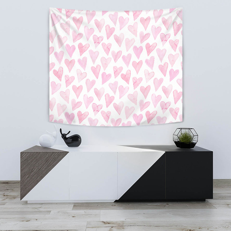 Watercolor Pink Heart Pattern Wall Tapestry