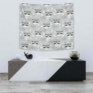 Cute Raccoons Leaves Dot Wall Tapestry