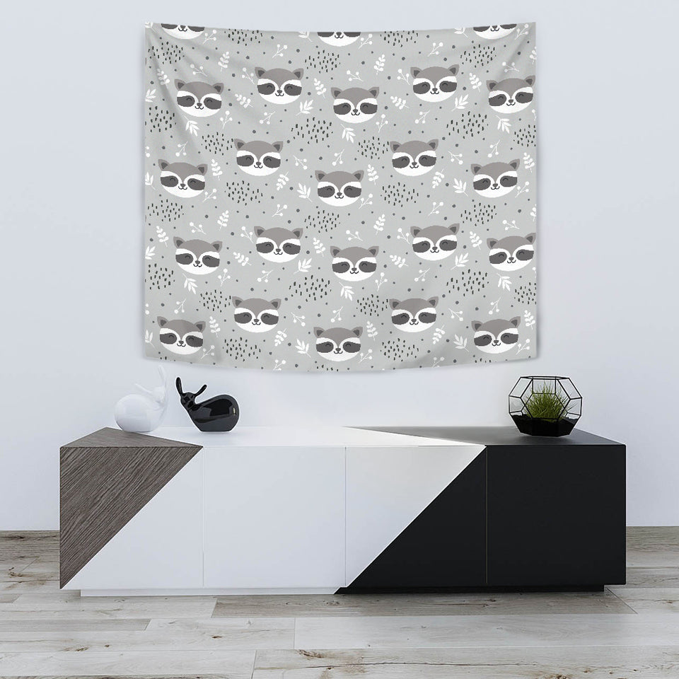 Cute Raccoons Leaves Dot Wall Tapestry