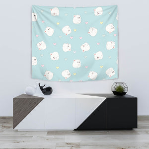 White Cute Hamsters Heart Pattern Wall Tapestry
