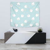 White Cute Hamsters Heart Pattern Wall Tapestry