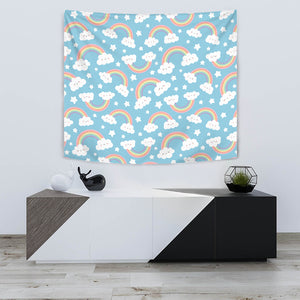 Cute Rainbow Clound Star Pattern Blue Background Wall Tapestry