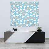 Cute Rainbow Clound Star Pattern Blue Background Wall Tapestry