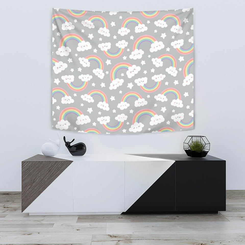 Cute Rainbow Clound Star Pattern Wall Tapestry