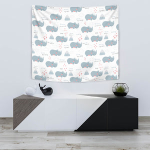 Cute Rhino Heart Pattern Wall Tapestry