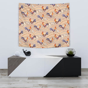 Cute Rooster Chicken Cock Floral Ornament Background Wall Tapestry